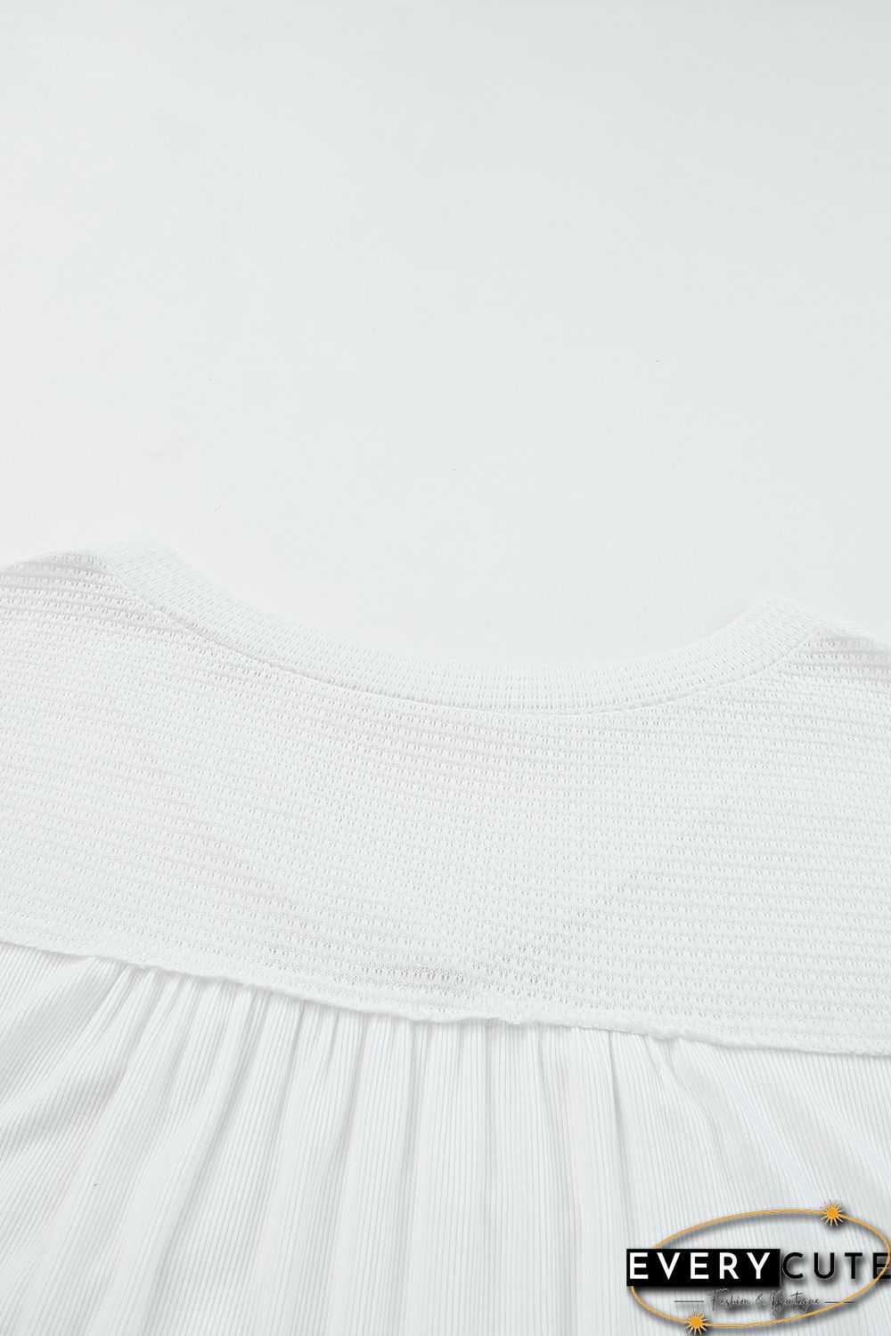 White Contrast Knit Splicing V Neck Studded Blouse