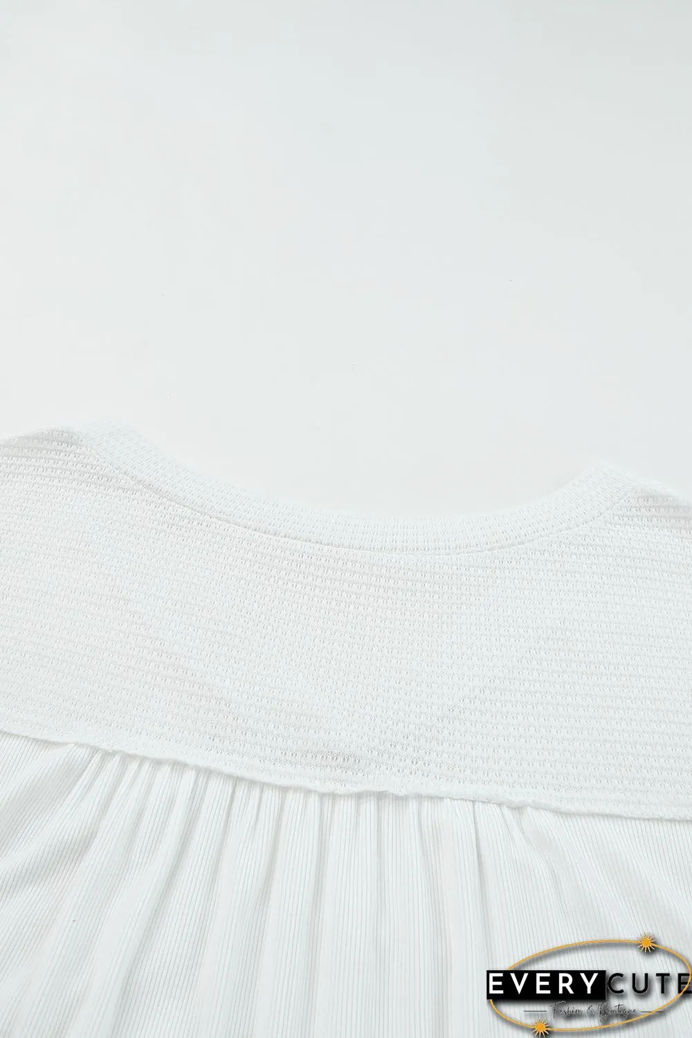 White Contrast Knit Splicing V Neck Studded Blouse