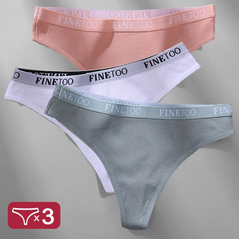 3PCS/Set Women's Panties Cotton Lingerie Female Underpants Sexy Briefs Thong G-String Finetoo Design Intimates T-back Pantys