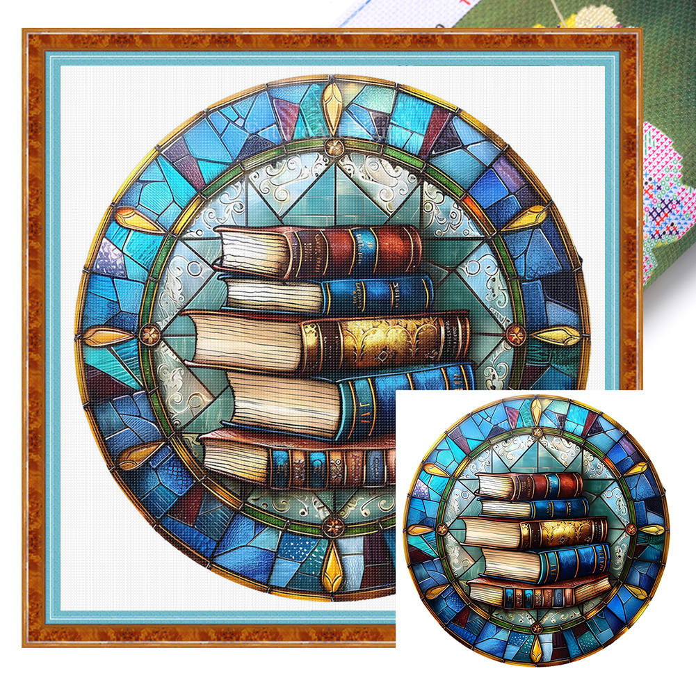 Glass Painting Of Books Full 14CT Pre-stamped Canvas(50*50cm) Cross Stitch