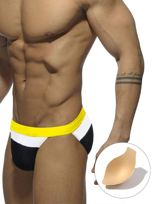 Men's Colour Block Patchwork High Rise Cup Trunks