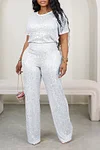 Women's Party Sparkly Sequin T-shirt & Pants Set Suit 