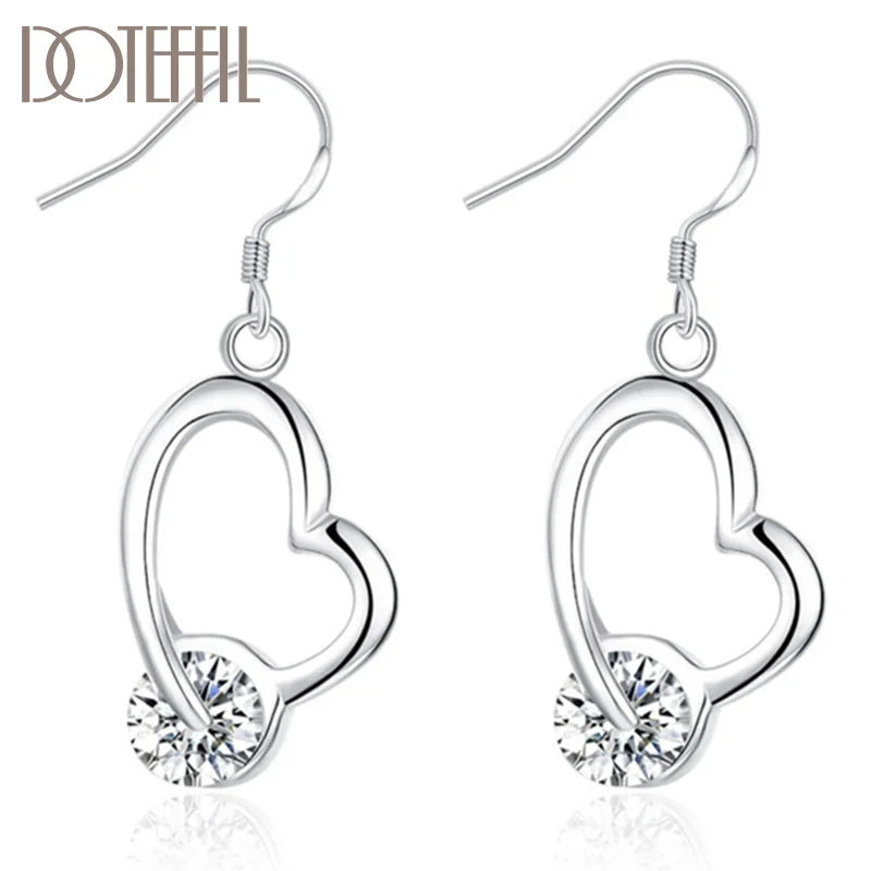 DOTEFFIL 925 Sterling Silver Fashion Heart AAA Zircon Earrings For Women Jewelry