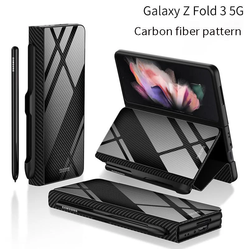 Samsung Z Fold3 5G Phone Case Creative Side Pen Slot Glass Case