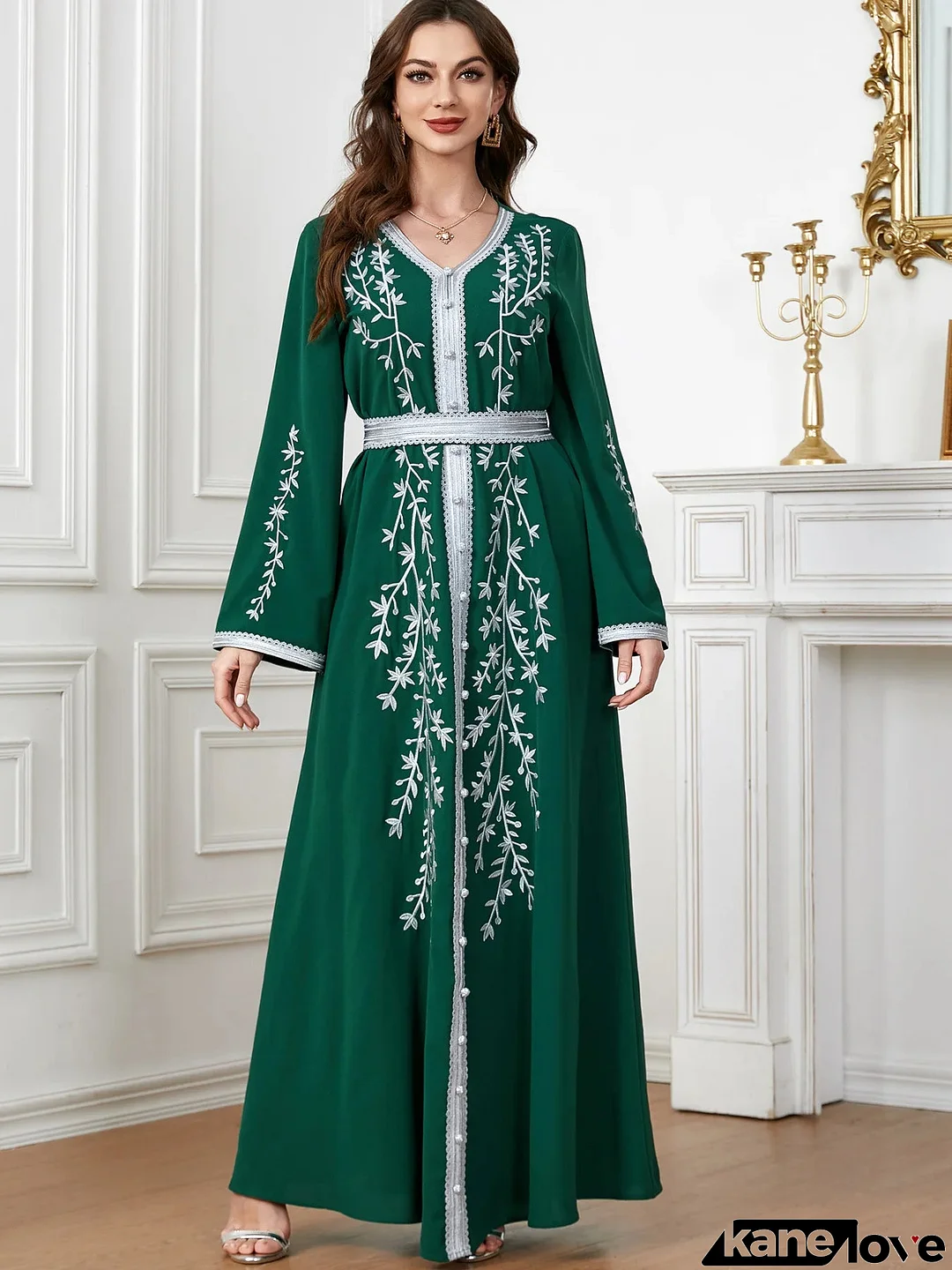 Women's Arabian Polyester Full Sleeves Embroidery Casual Dress