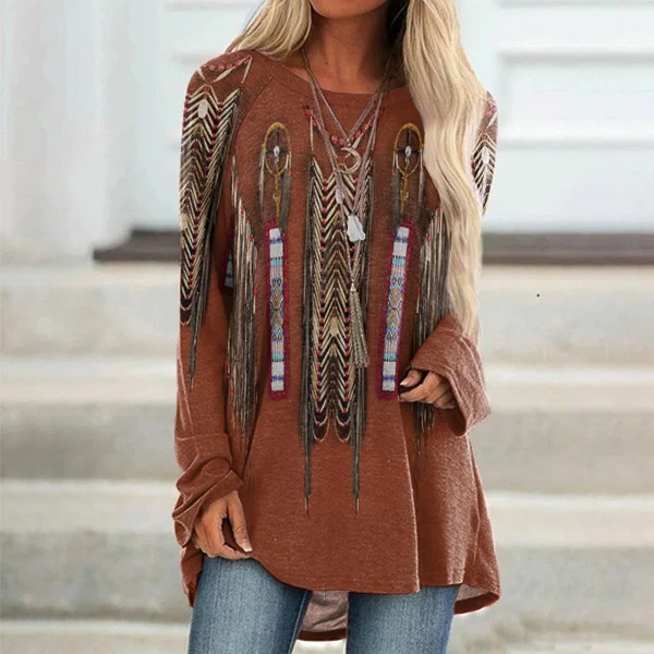 Vintage Western Print Long Sleeve Tunic