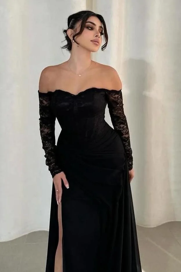 Off the Shoulder Long Sleeves Long Mermaid Prom Dress With Split XJ0546