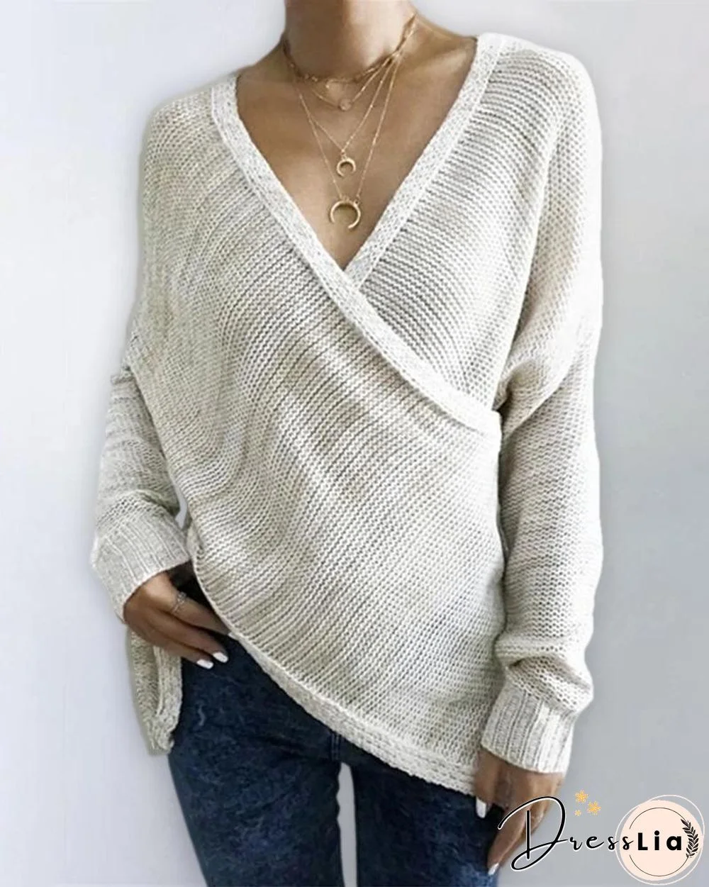Solid Long Sleeve Casual Sweater P15179