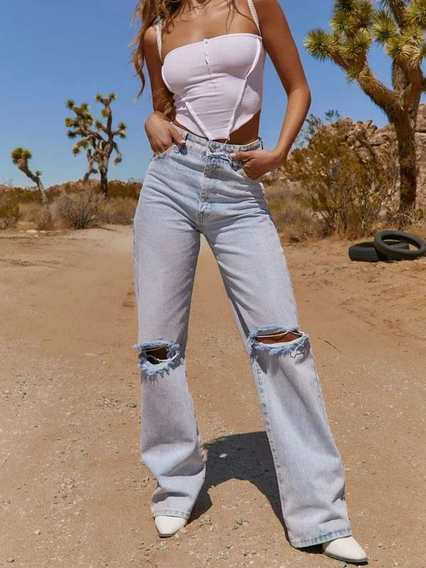 Wide leg holes jeans