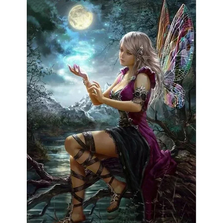 Fairy Under Moon 30*40CM(Canvas) Full Round Drill Diamond Painting gbfke