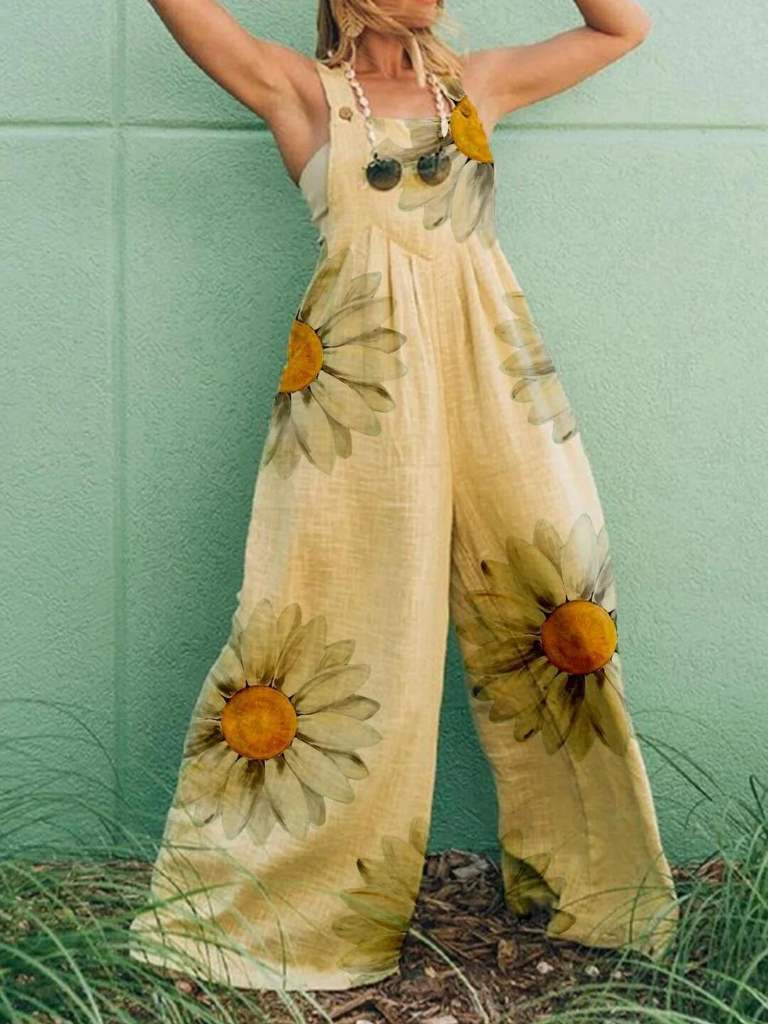 Casual Large Sizes Floral Pattern Jumpsuit Overall Swimsuit