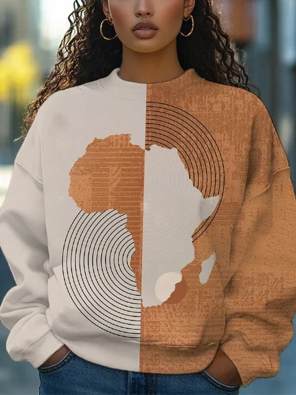 Women's Africa Map Colorblock Geometric Art Print Sweatshirt 
