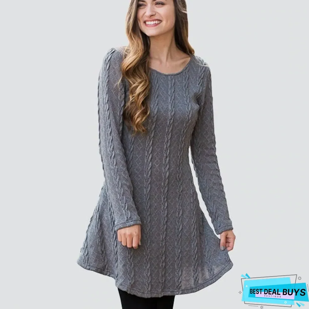 Knitted Round Neck Long Sleeve Dress