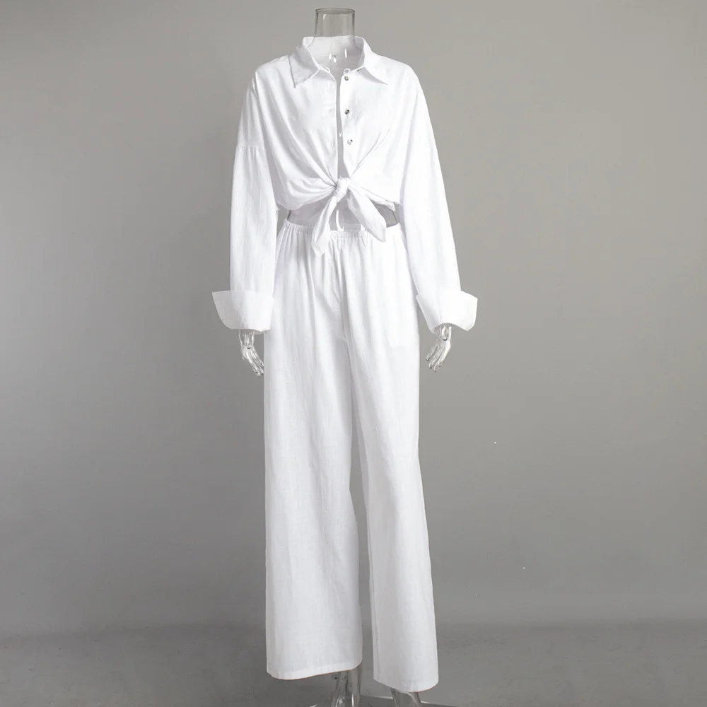 Churchf Churchf Sleeve Casual Suit Autumn 2024 New Women's Loose Casual Cotton Shirt Pants Suit