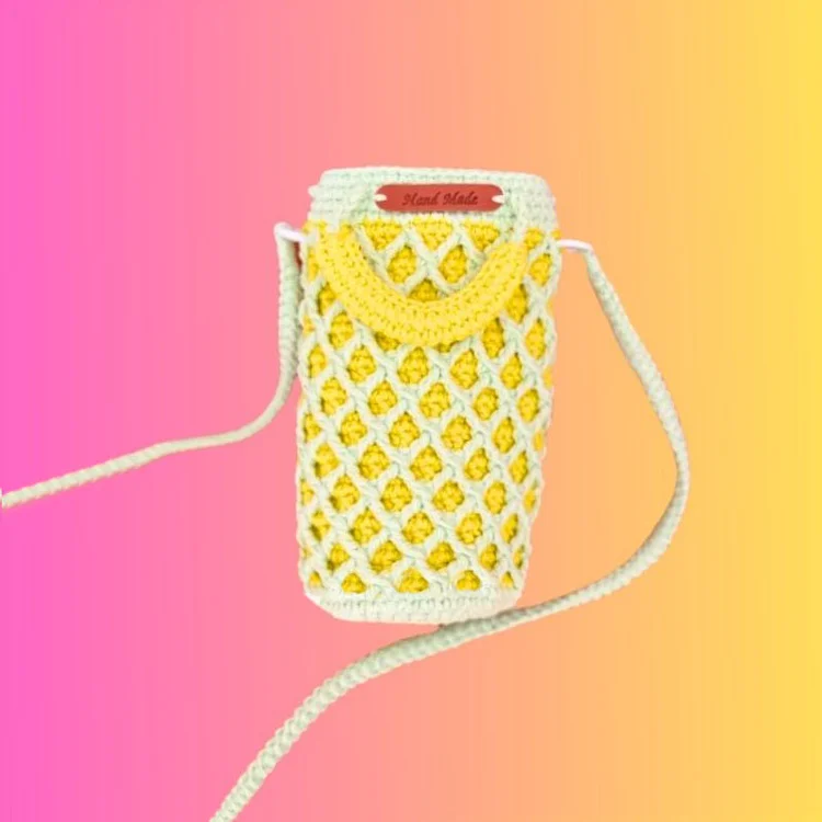 Lulusnow Handmade Yellow Crochet Bucket Bag Crochet Crossbody Bag Phone Bag