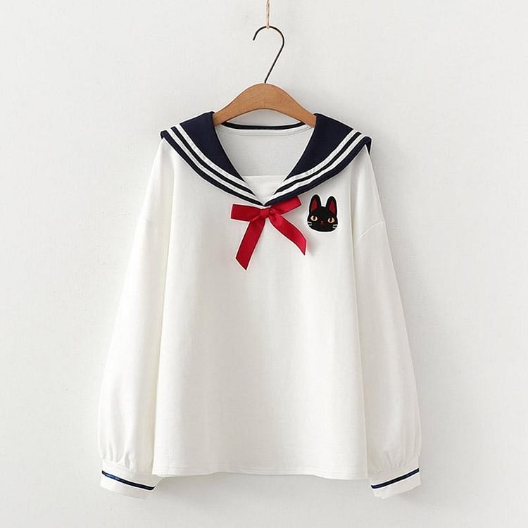 College Style Sailor Collar Bow Shirt - Modakawa Modakawa