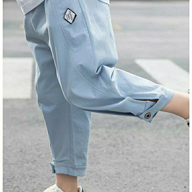 New Summer Boy's Cargo Pants Korean Style Loose Children's Clothing 3-13 Years Old Kids Casual Clothes Solid Ankle-length Pant