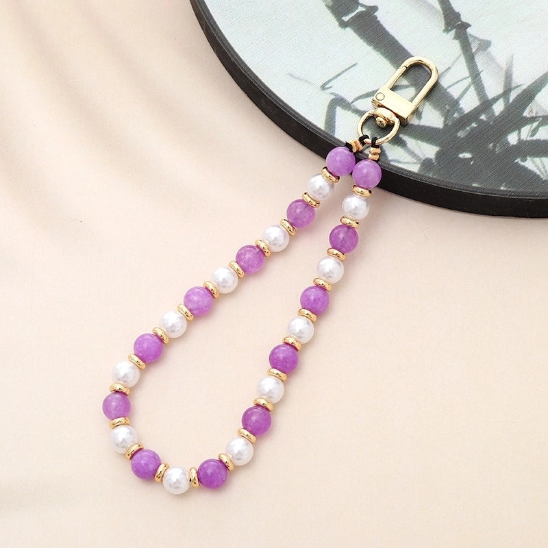 Basic Geometric Artificial Pearl Natural Stone Beaded Mobile Phone Chain