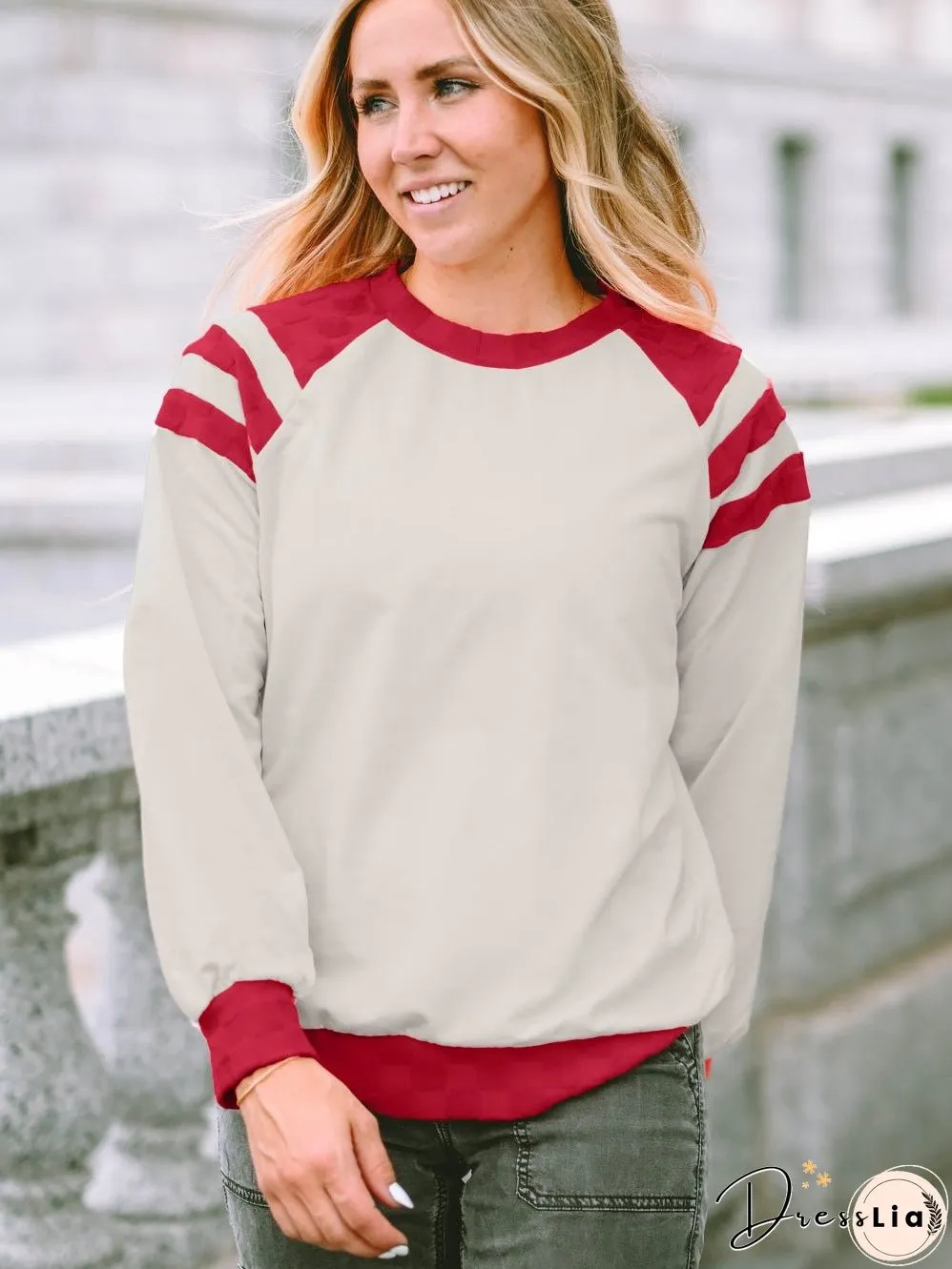 Cozy Apricot Color Block Long Sleeve Knit Top