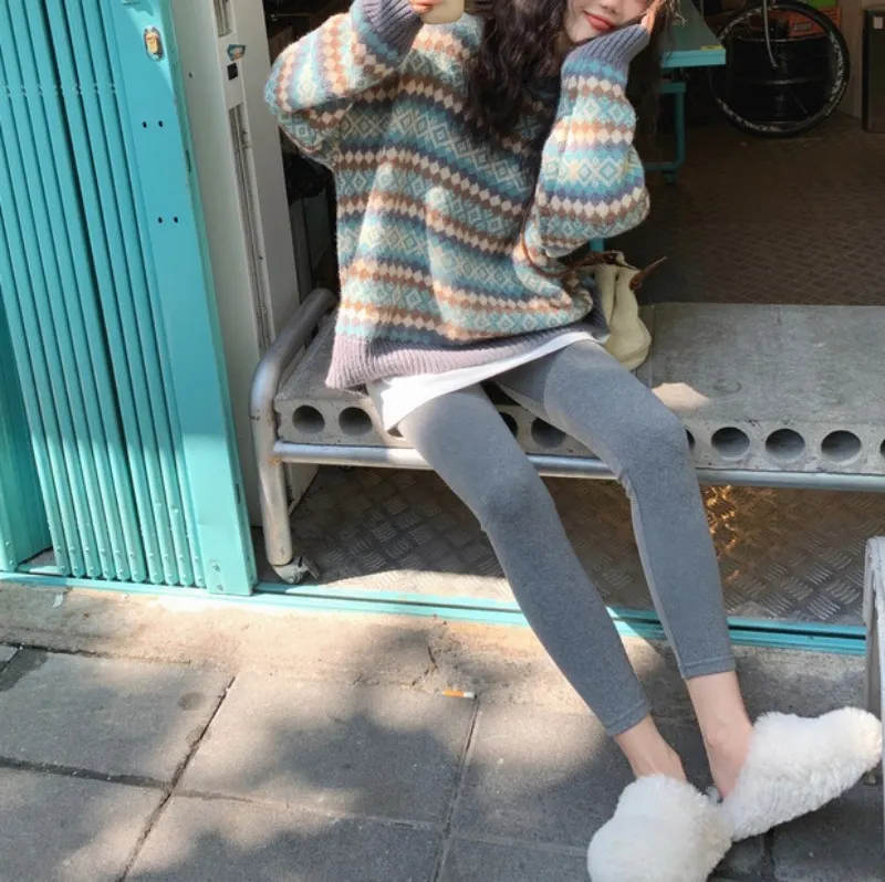 Churchf Churchf Jacquard Diamond Loose Sleeve Knit Sweater Female Student 2024 New Autumn And Winter Outside Wear Lazy Wind