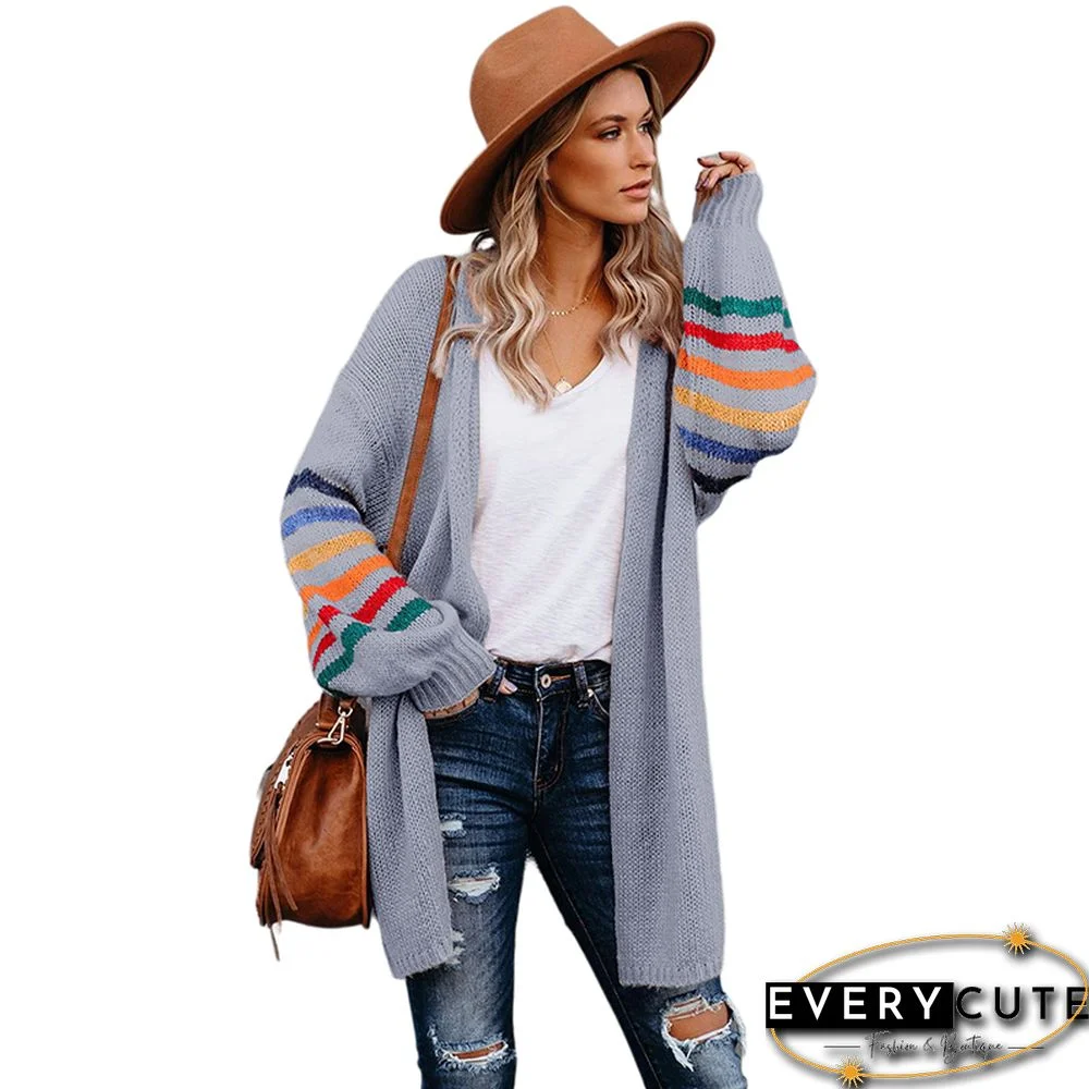 Gray with Multicolor Long Sleeve Cardigan