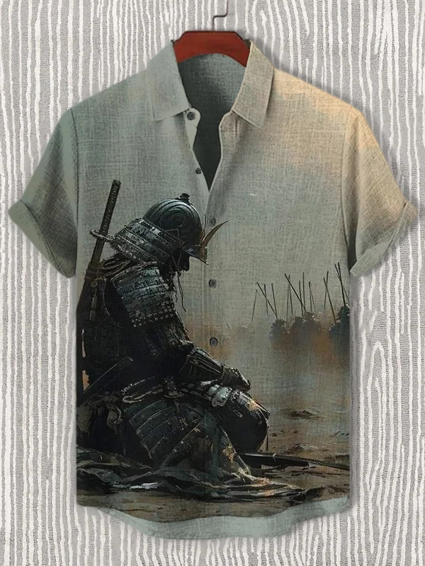 Men's Lonely Warrior Japanese Art Print Short Sleeve Shirt