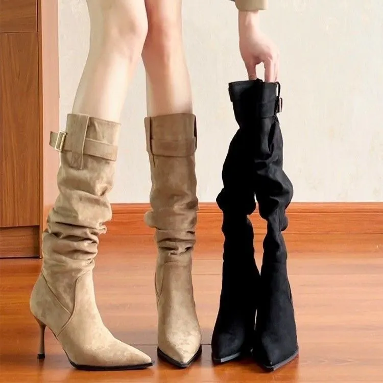 Breakj Breakj Pointed Folding Pile Boots Women 2025 Autumn And Winter New Detachable Two-Dable And Long Boots High And Short Boots