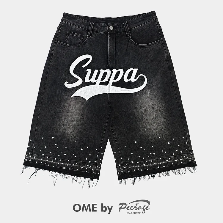 Custom Baggy Print Rhinestone Jorts