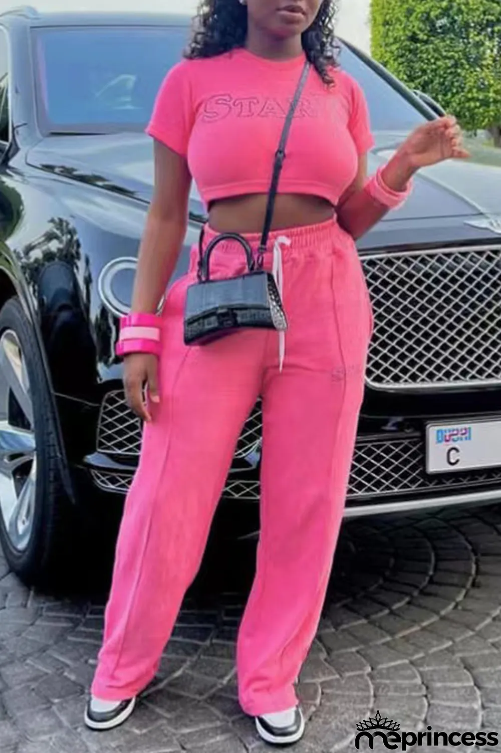 Rose Red Casual Print Patchwork O Neck Short Sleeve Two Pieces