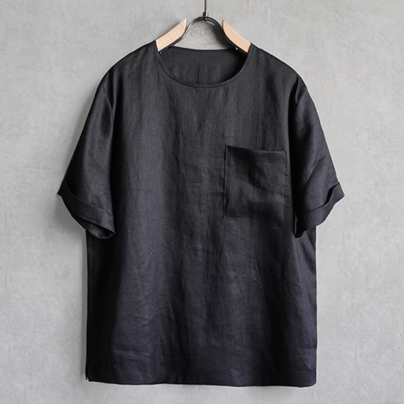 Casual Linen Round Neck Solid Color Thin Short Sleeve Top