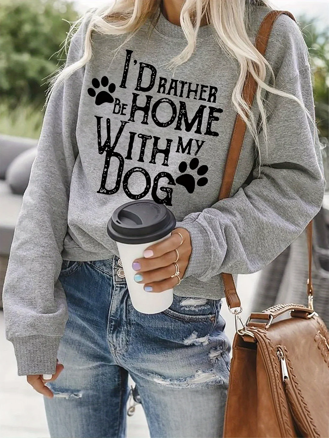 Dog Print Sweatshirt, Crew Neck Casual Sweatshirt For Fall & Spring, Women's Clothing | IFYHOME