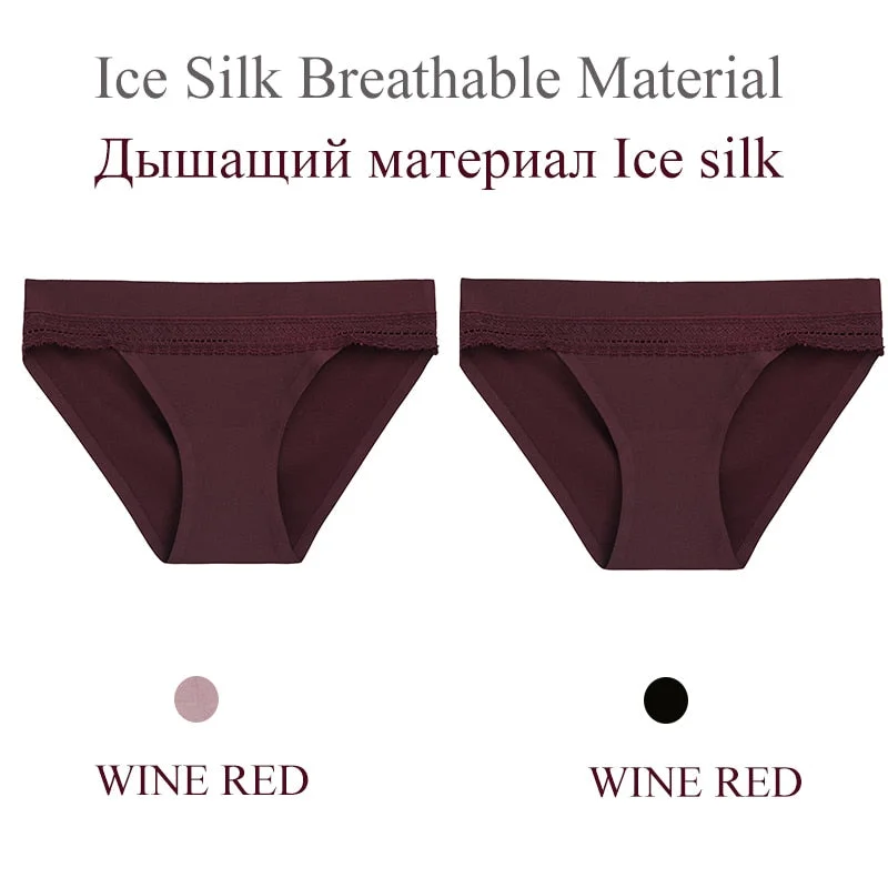 FINETOO 2PCS/Set Woman Lace Sexy Panties Ice Silk Women Underwear Seamless Low-Rise Lingerie Female Breathable Girls Panty 2021