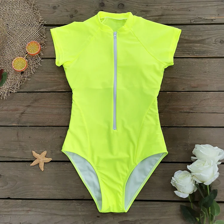 Back Cut Out Neon One Piece Surf Swimsuit Flaxmaker