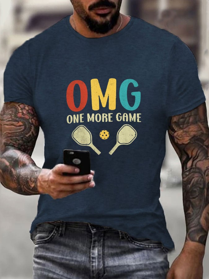 Men's pickleball enthusiast "OMG-One-more-game" printed T-shirt