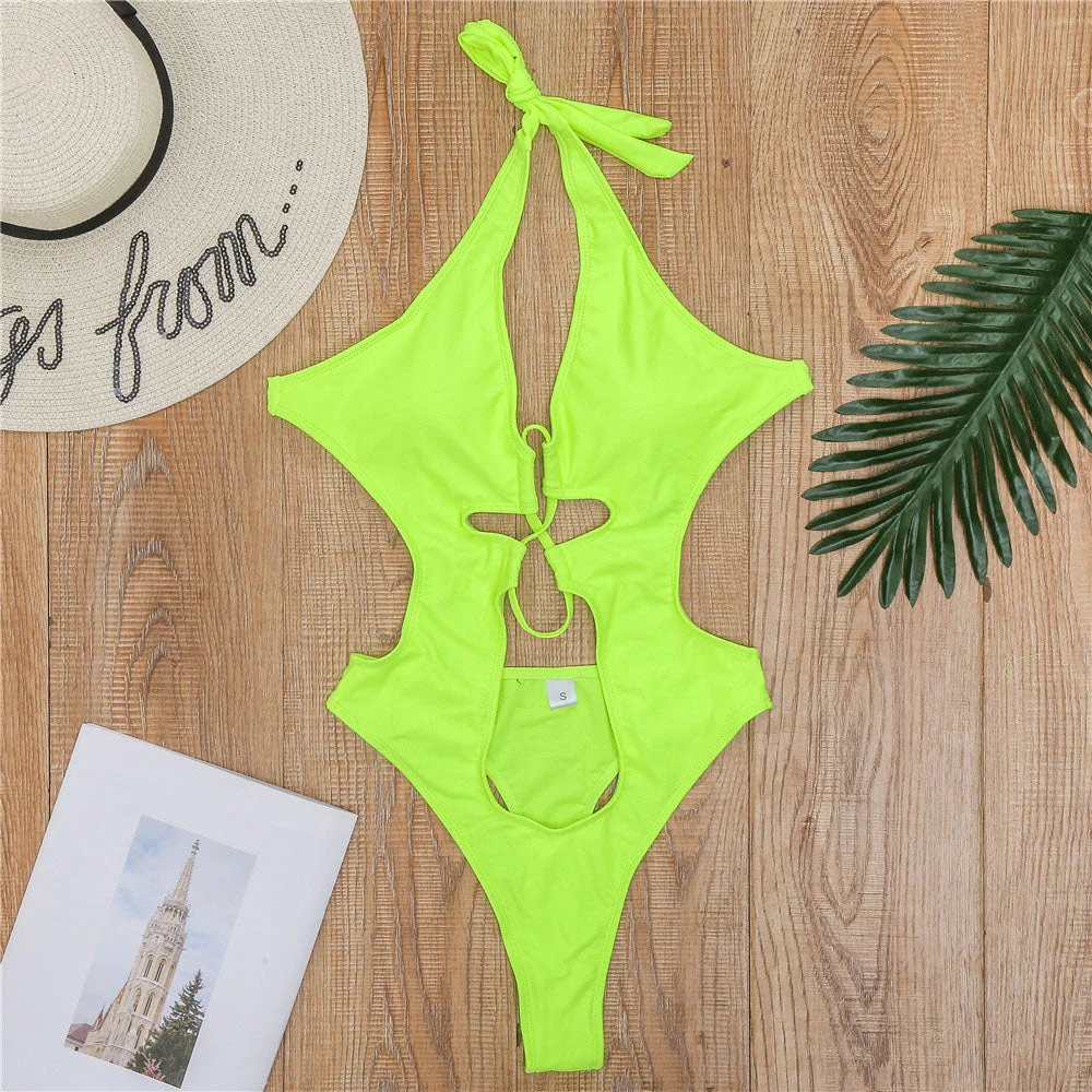 NEW None Tummy Cut Out One Piece Swimsuit 2020 Women Swimwear Female Bather Lace Up Bathing Suit Swim Wear Monokini