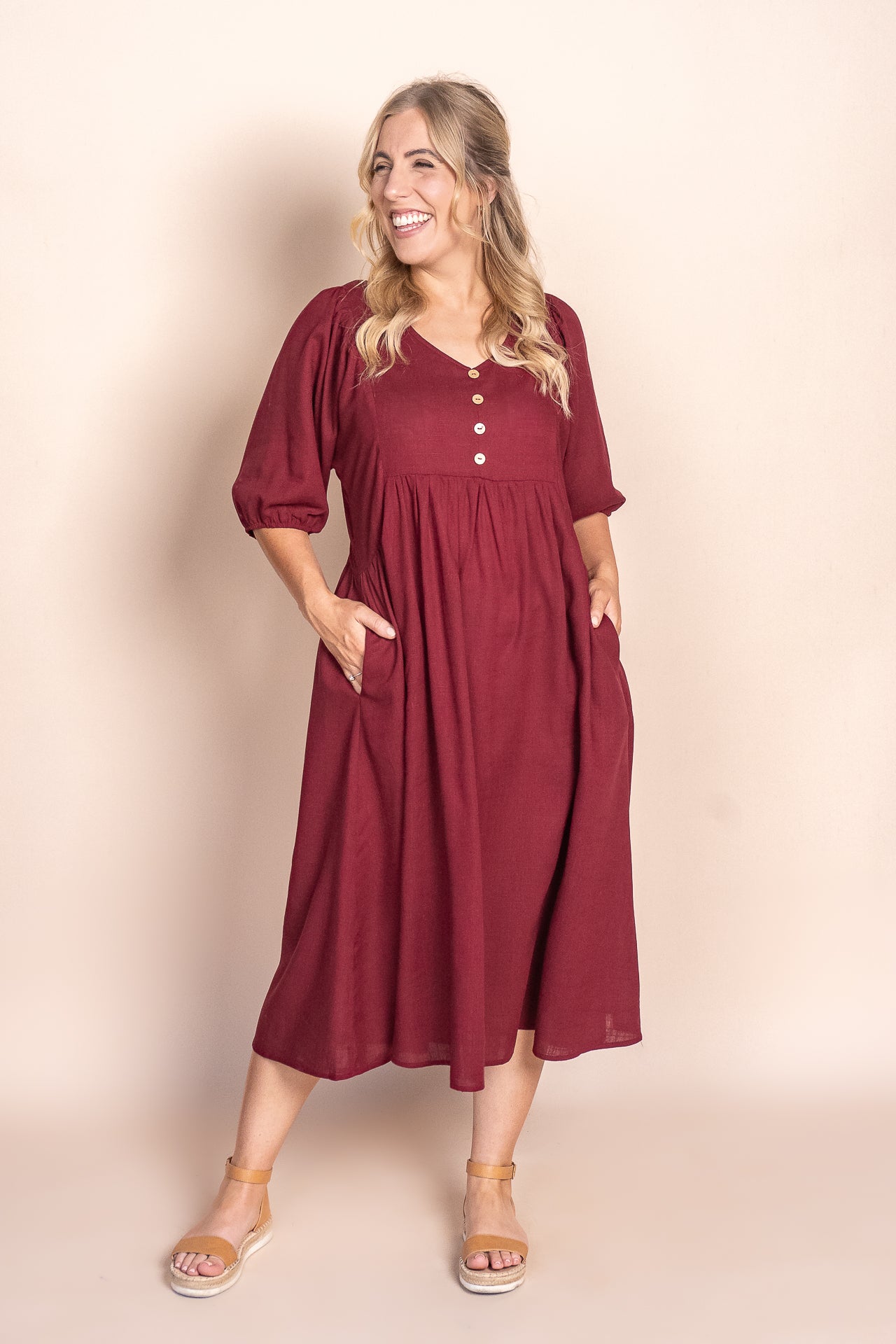 Emery Midi Dress in Wine