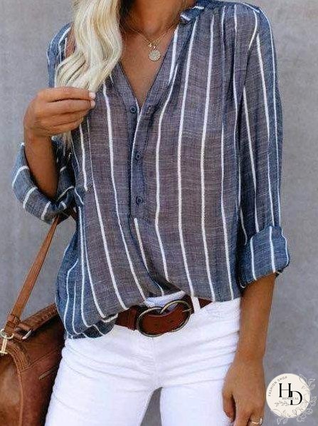 Blouses Simple And Fashionable Printed Stripes Blouses for Women