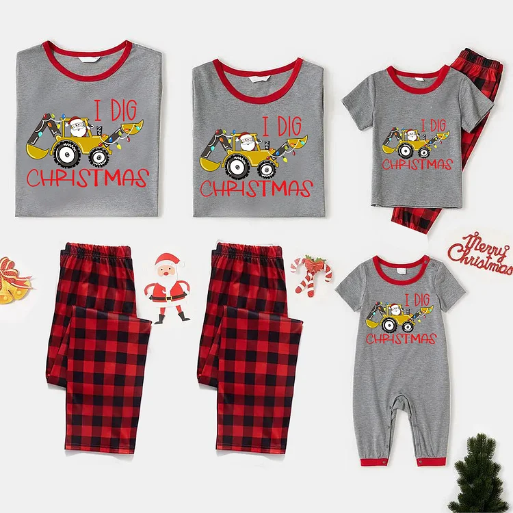 I Dig Christmas Santa Cartoon Print Short Sleeve Family Matching Pajamas Sets