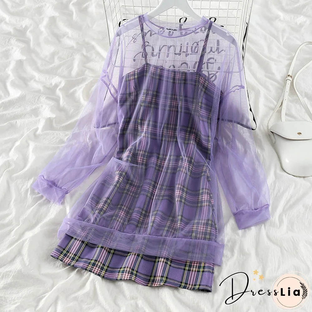 Dress Sets Women Purple Sweet Ladies Retro Korean Style Students Fresh Mini Two Piece Casual Holiday Girls Slim Ins Maiden Chic