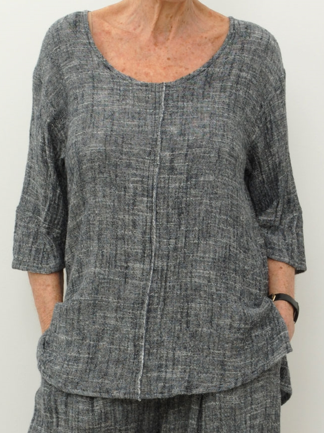 Solid Crew Neck Casual Shirts & Tops