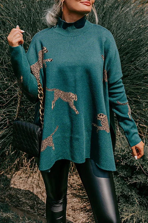 COZY AND KIND LEOPARD SLIT RELAXED SWEATSHIRT