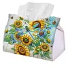 (24cm)Diamond Art Tissue Box DIY PU Napkin Cover for Home(Sunflowers and Dragonflies)