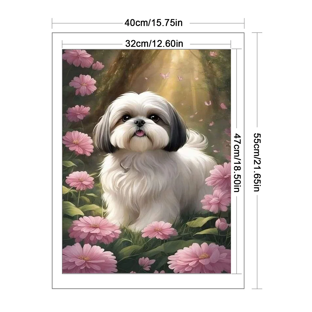 Shih Tzu Full 11CT DIY Stamped Cross Stitch Kits 40x55cm for Adults Home Decor