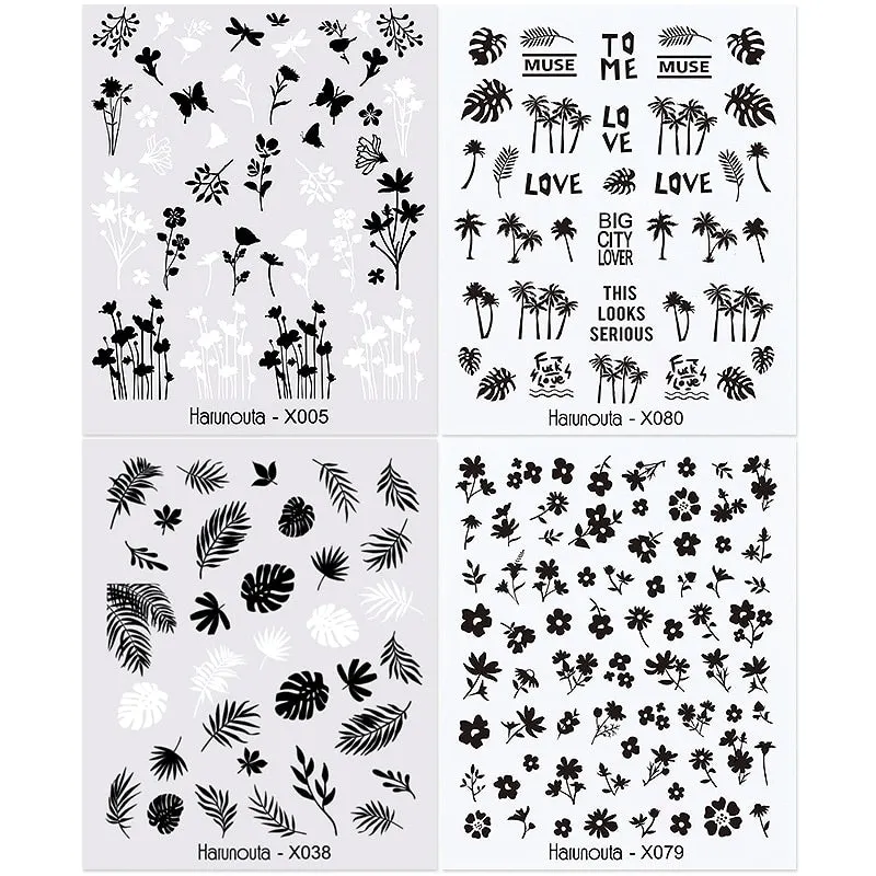 Harunouta 4pcs Geometry Color Wave Line Water Decals Stickers Flower Leaves Slider For Nails Spring Summer Nail Art Decorations