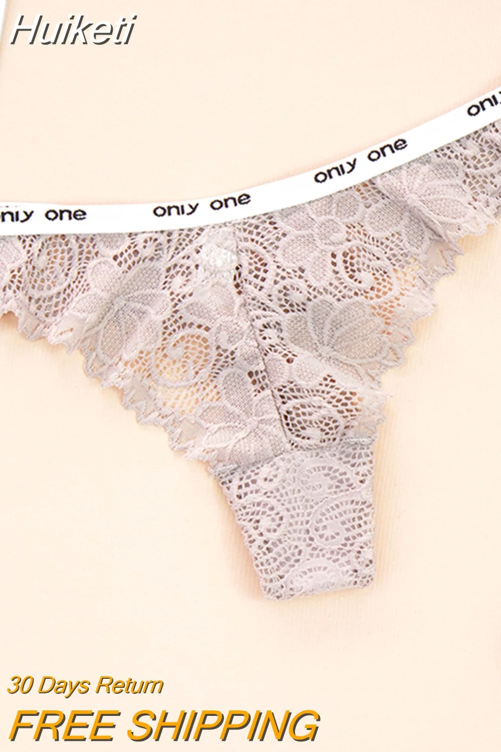 Huiketi Lace Thong Sexy Underwear Comfort G String Letter Low Waist Soft Panties Underpants Thongs Large Size XL 2XL 3XL 4XL