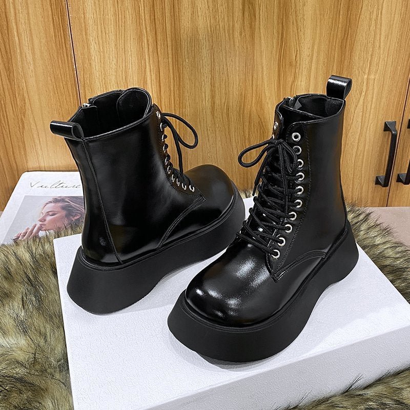 Female Zipper Lace Up Autumn Shoes Dropshipping Winter Boots Women Fashion Black Platform Ladies PU Leather Ankle Boots