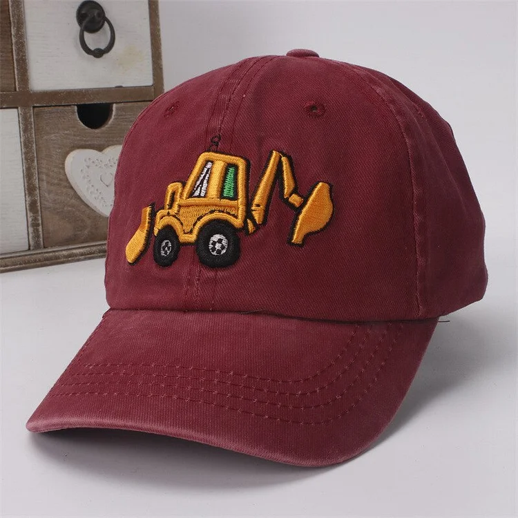 Boys Girls Outdoor Baseball Caps Tractor Excavator Embroidered Cute Funny Hats For Kids
