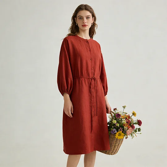 strapless open back dress Women's Maxi Linen Dress IRIS in Red main image 0