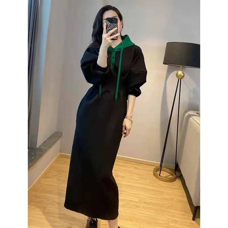 Toloer Toloer Hooded Hoodie Dress In The Long Style Of The Waist Retro Skirt Female Summer New 2024 European Cargo Station-Outfit Ideas