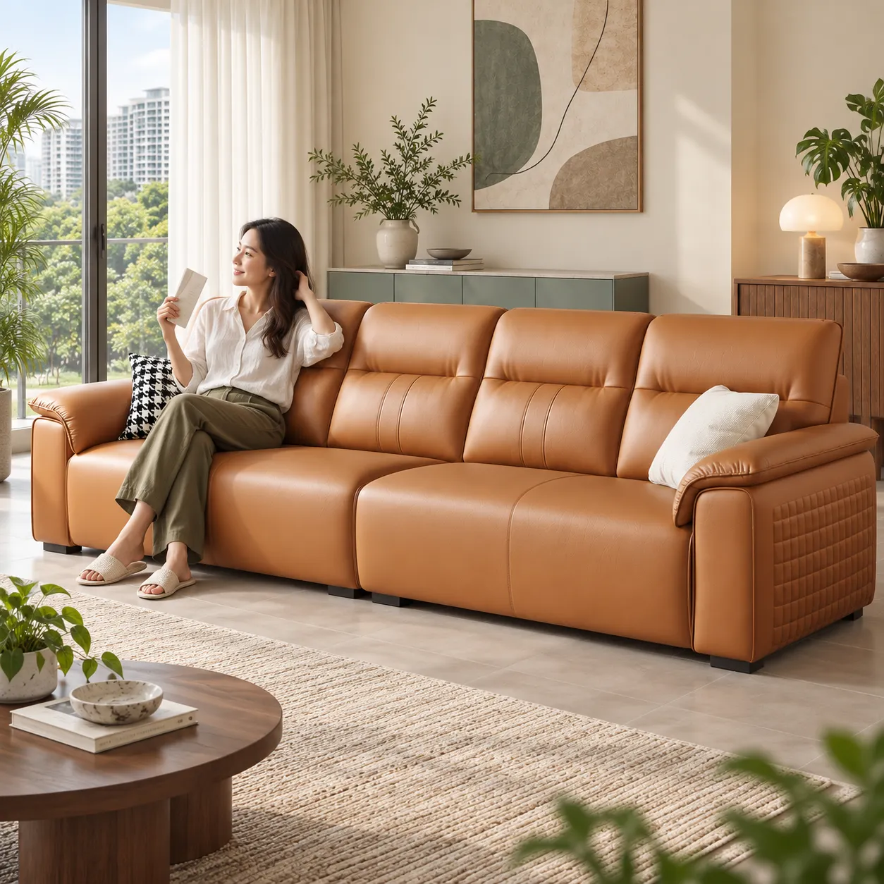 1256 High-Back Sofa - Caramel — Scale & proportion